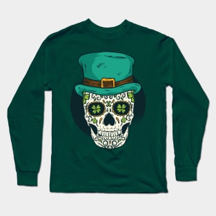 Sugar Skull St Patricks Day Of The Dead Women Shamrock Long Sleeve T-Shirt